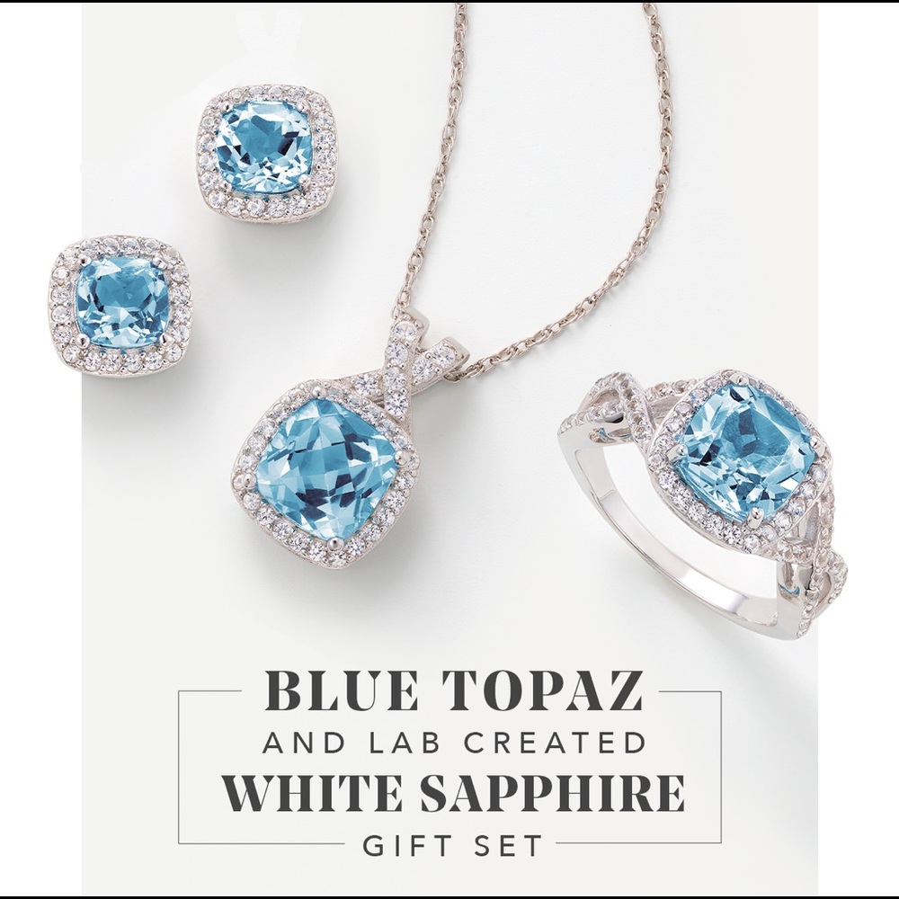 Helzberg Diamonds Blue Topaz and Lab Created White Sapphire Set